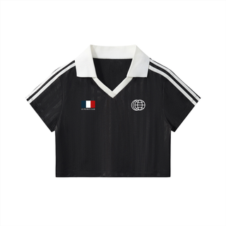 Contrast Collar Striped Cropped Jersey