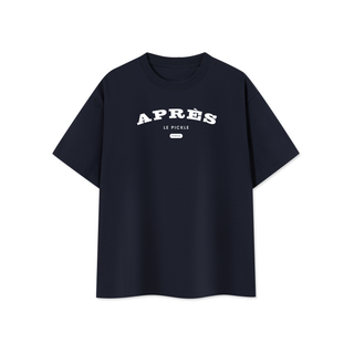 Black t-shirt with 'APRES' text on a white background