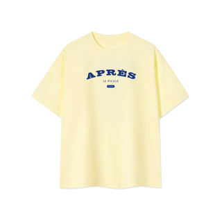 Yellow t-shirt with 'APRèS' text on a white background