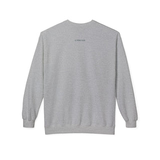 Gray sweatshirt with a logo on the back against a white background