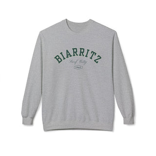 Gray sweatshirt with 'BIARRITZ Surf City' text on a white background
