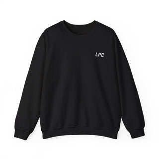 Black sweatshirt with 'LPC' logo on a white background