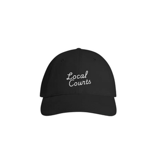 Black cap with 'Local Courts' text on a white background