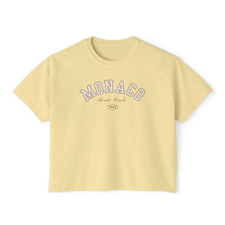 Yellow t-shirt with 'MONACO Monte Carlo 1956' text on a white background