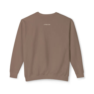 Brown sweatshirt with 'Le Pickle Club' logo on the back against a white background