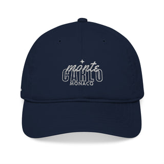 Navy blue cap with 'Monte Carlo Monaco' text on a white background