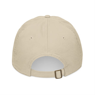 Beige baseball cap with a buckle on a white background