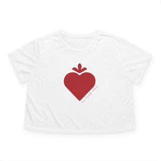 White t-shirt with a red heart design on a white background