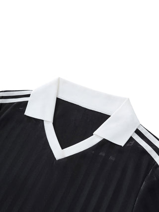 Contrast Collar Striped Cropped Jersey